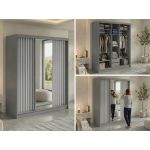 Szafa przesuwna LAOS 180 cm - szary, lamele białe, lustro + 2 szuflady