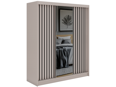 Szafa przesuwna LAOS 180 - kaszmir, lamele czarne, lustro + 2 szuflady