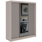 Szafa przesuwna LAOS 180 cm - kaszmir, lamele czarne, lustro + 2 szuflady