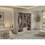 Szafa przesuwna LAOS 180 cm - kaszmir, lamele czarne, lustro + 2 szuflady