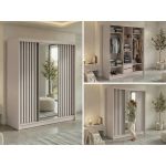 Szafa przesuwna LAOS 180 cm - kaszmir, lamele czarne, lustro + 2 szuflady