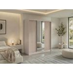 Szafa przesuwna LAOS 180 cm - kaszmir, lamele dąb aristan, lustro + 2 szuflady