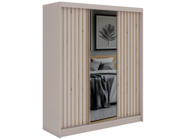 Szafa przesuwna LAOS 180 - kaszmir, lamele dąb aristan, lustro + 2 szuflady