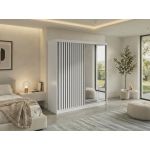 Szafa przesuwna LAOS 200 - biały, lamele czarne, lustro