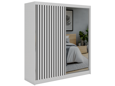 Szafa przesuwna LAOS 200 - biały, lamele czarne, lustro