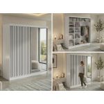 Szafa przesuwna LAOS 200 - biały, lamele czarne, lustro