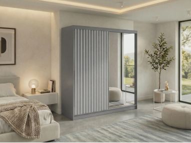 Szafa przesuwna LAOS 200 - szary, lamele białe, lustro