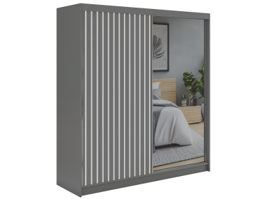 Szafa przesuwna LAOS 200 - szary, lamele białe, lustro