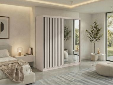 Szafa przesuwna LAOS 200 - kaszmir, lamele czarne, lustro