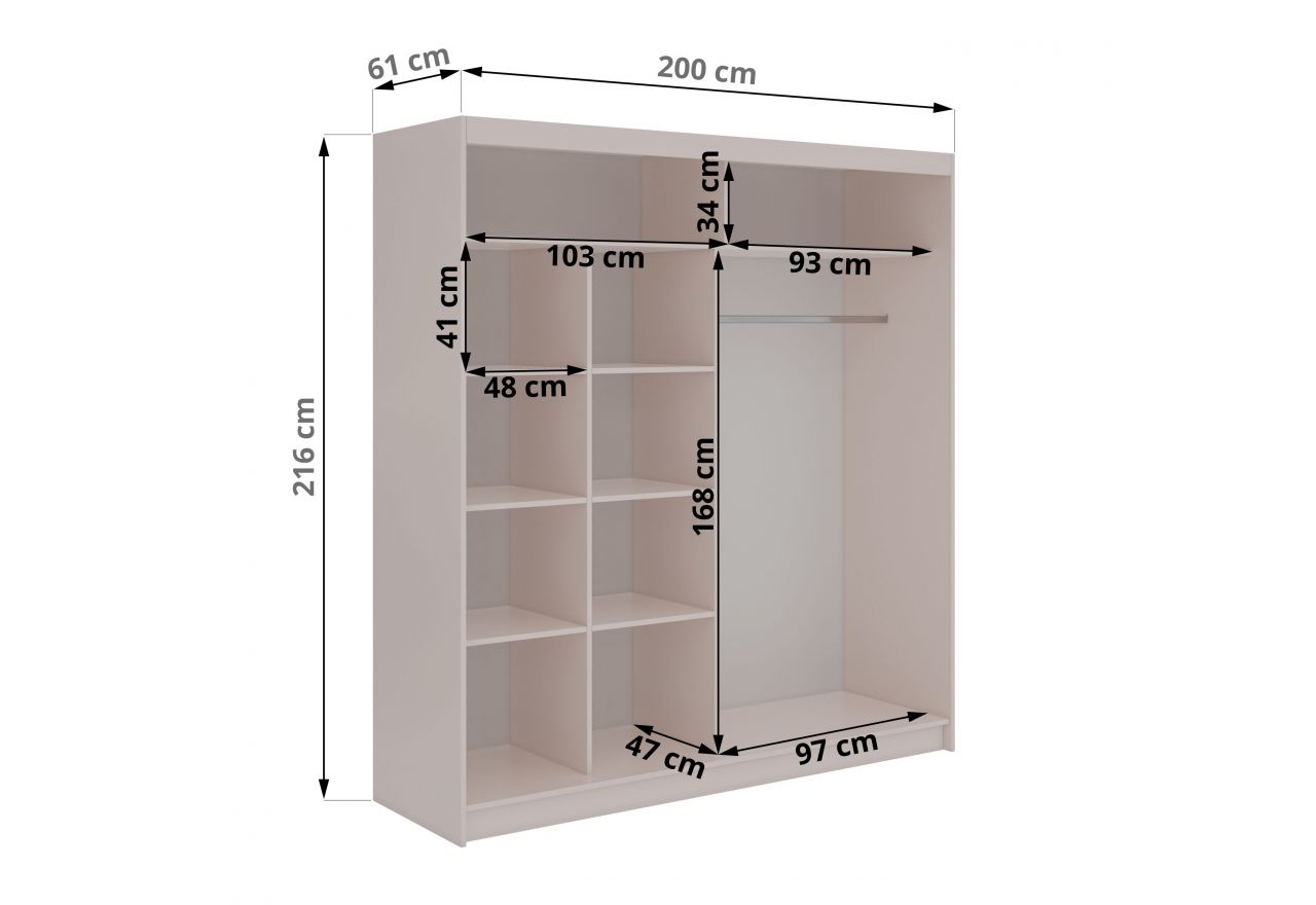 Szafa przesuwna LAOS 200 - kaszmir, lamele dąb aristan, lustro