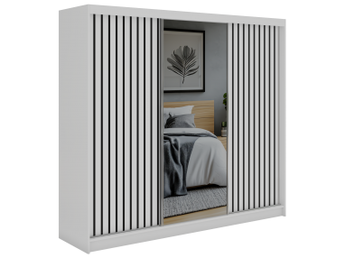 Szafa przesuwna LAOS 240 - biały, lamele czarne, lustro