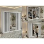 Szafa przesuwna LAOS 240 cm - biały, lamele czarne, lustro