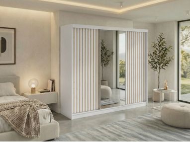 Szafa przesuwna LAOS 240 - biały, lamele dąb aristan, lustro