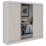 Szafa przesuwna LAOS 240 cm - biały, lamele dąb aristan, lustro