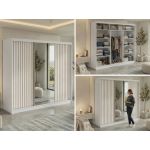 Szafa przesuwna LAOS 240 cm - biały, lamele dąb aristan, lustro