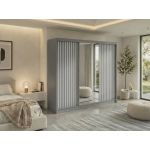 Szafa przesuwna LAOS 240 cm - szary, lamele białe, lustro