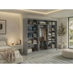 Szafa przesuwna LAOS 240 cm - szary, lamele białe, lustro