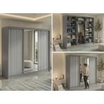 Szafa przesuwna LAOS 240 cm - szary, lamele białe, lustro