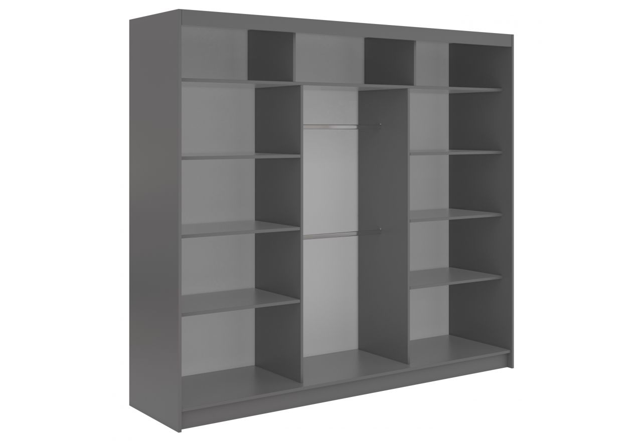 Szafa przesuwna LAOS 240 cm - szary, lamele białe, lustro