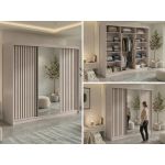 Szafa przesuwna LAOS 240 cm - kaszmir, lamele czarne, lustro