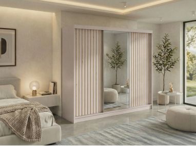 Szafa przesuwna LAOS 240 - kaszmir, lamele dąb aristan, lustro