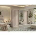 Szafa przesuwna LAOS 240 cm - kaszmir, lamele dąb aristan, lustro