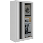 Szafa przesuwna LAOS 120 cm - biały, lamele czarne, lustro + 2 szuflady