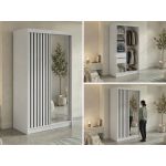 Szafa przesuwna LAOS 120 cm - biały, lamele czarne, lustro + 2 szuflady