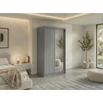 Szafa przesuwna LAOS 120 cm - szary, lamele białe, lustro + 2 szuflady