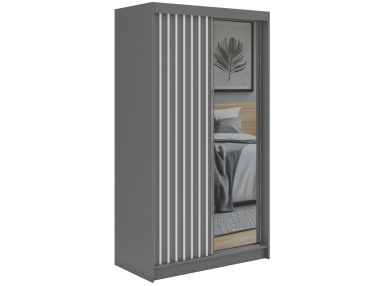 Szafa przesuwna LAOS 120 - szary, lamele białe, lustro + 2 szuflady