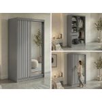 Szafa przesuwna LAOS 120 cm - szary, lamele białe, lustro + 2 szuflady