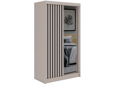 Szafa przesuwna LAOS 120 - kaszmir, lamele czarne, lustro + 2 szuflady