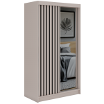 Szafa przesuwna LAOS 120 cm - kaszmir, lamele czarne, lustro + 2 szuflady