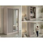 Szafa przesuwna LAOS 120 cm - kaszmir, lamele czarne, lustro + 2 szuflady