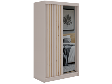 Szafa przesuwna LAOS 120 - kaszmir, lamele dąb aristan, lustro + 2 szuflady