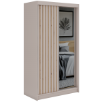 Szafa przesuwna LAOS 120 cm - kaszmir, lamele dąb aristan, lustro + 2 szuflady