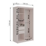 Szafa przesuwna LAOS 120 cm - kaszmir, lamele dąb aristan, lustro + 2 szuflady