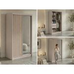 Szafa przesuwna LAOS 120 cm - kaszmir, lamele dąb aristan, lustro + 2 szuflady