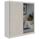 Szafa przesuwna LAOS 200 - biały, lamele dąb aristan, lustro + 4 szuflady