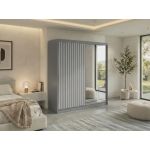 Szafa przesuwna LAOS 200 - szary, lamele białe, lustro + 4 szuflady