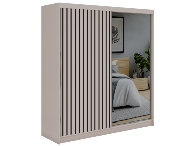 Szafa przesuwna LAOS 200 - kaszmir, lamele czarne, lustro + 4 szuflady