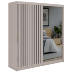 Szafa przesuwna LAOS 200 - kaszmir, lamele czarne, lustro + 4 szuflady