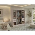 Szafa przesuwna LAOS 200 - kaszmir, lamele czarne, lustro + 4 szuflady