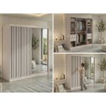 Szafa przesuwna LAOS 200 - kaszmir, lamele czarne, lustro + 4 szuflady