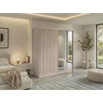 Szafa przesuwna LAOS 200 - kaszmir, lamele dąb aristan, lustro + 4 szuflady