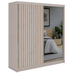 Szafa przesuwna LAOS 200 - kaszmir, lamele dąb aristan, lustro + 4 szuflady