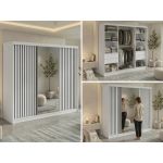 Szafa przesuwna LAOS 240 cm - biały, lamele czarne, lustro + 4 szuflady