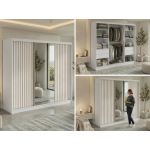 Szafa przesuwna LAOS 240 cm - biały, lamele dąb aristan, lustro + 4 szuflady