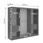 Szafa przesuwna LAOS 240 cm - szary, lamele białe, lustro + 4 szuflady