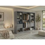 Szafa przesuwna LAOS 240 cm - szary, lamele białe, lustro + 4 szuflady